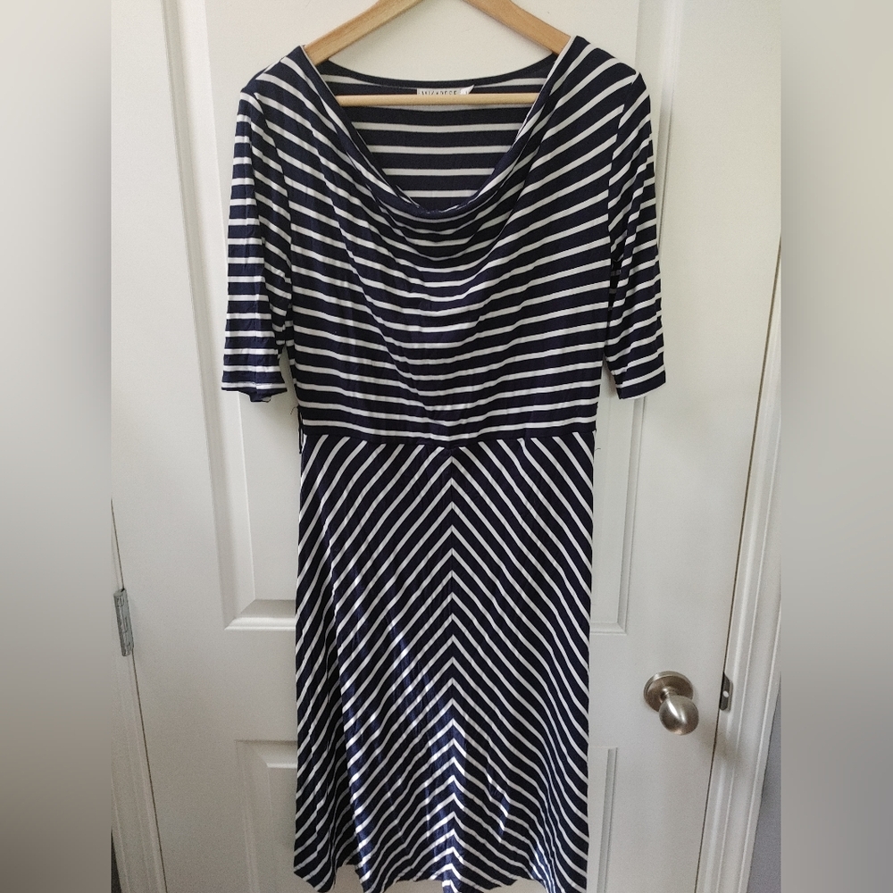 🌞Mikarose Navy & White Striped Midi Dress~ Size L